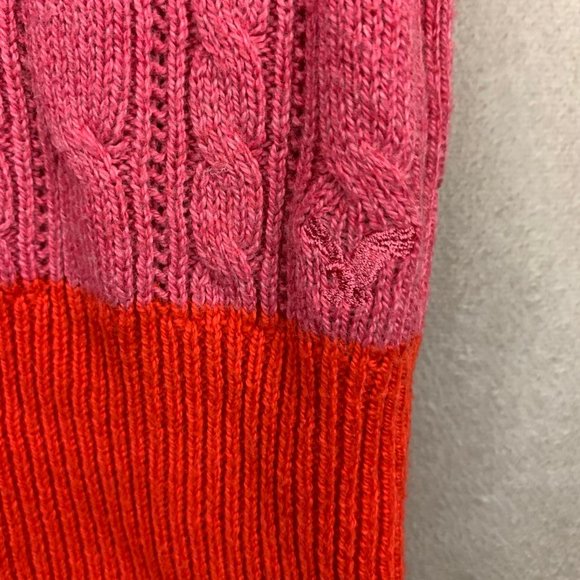 American Eagle Outfitters Pink and Orange Color Block V Neck Sweater I Women's X - Picture 3 of 7